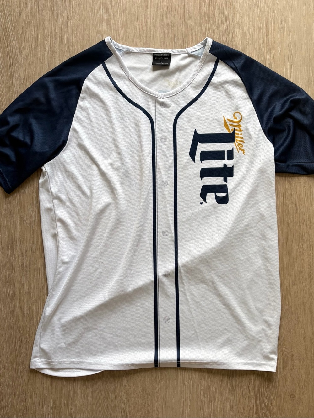 Miller Lite Men’s White and Navy Baseball Jersey